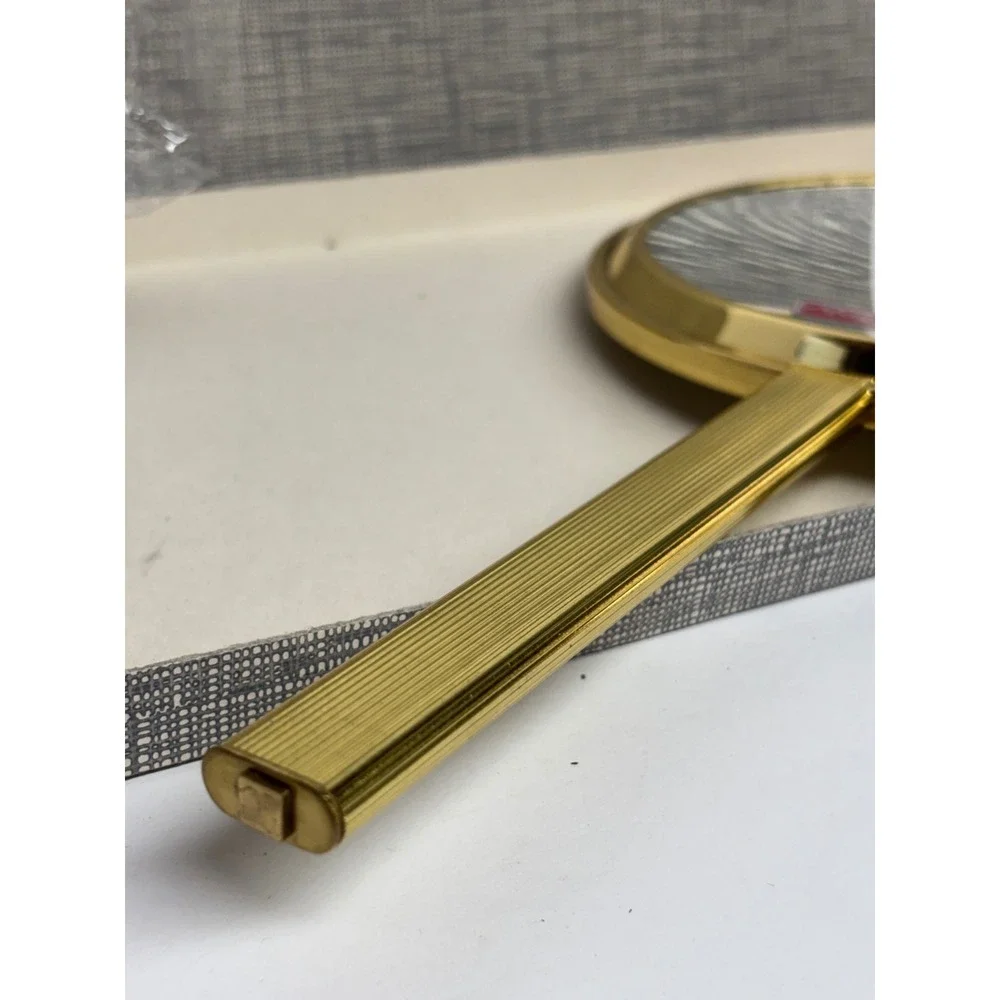 Vintage Golg Tone Vanity Hand Mirror Triple Magnifying West Germany New